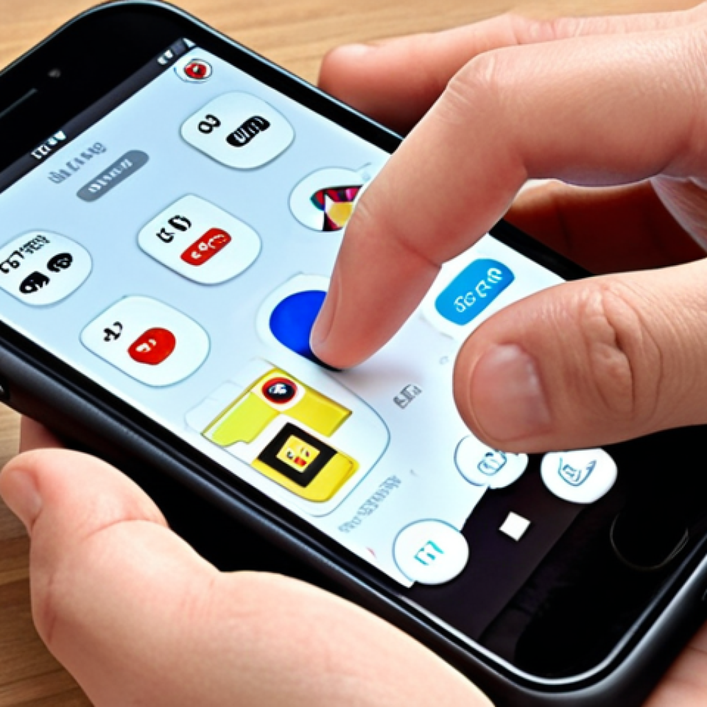 **Smartphone Haptics:** Close-up of a hand interacting with a smartphone, showcasing subtle vibration patterns conveying different app notifications, evoking a sense of playful tactile feedback reminiscent of childhood toys.