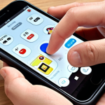 **Smartphone Haptics:** Close-up of a hand interacting with a smartphone, showcasing subtle vibration patterns conveying different app notifications, evoking a sense of playful tactile feedback reminiscent of childhood toys.